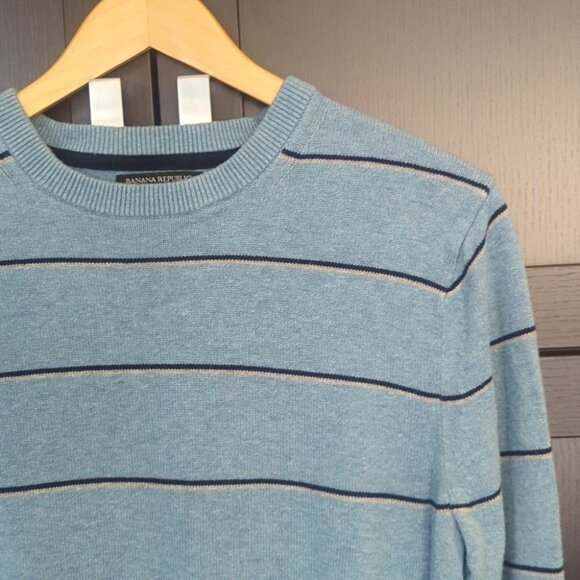 Men's Banana Republic Cotton Blend Light Blue Striped Crewneck Sweater - M - Picture 2 of 5